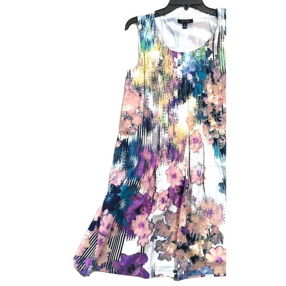 Ivy & Blu Sleeveless Shift Dress Graphic Floral Multicolor 8 Medium M NEW Pocket - Picture 2 of 16
